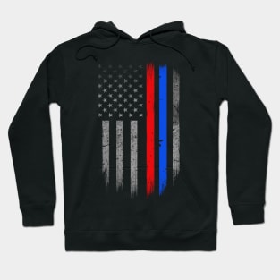 Thin Red Blue Line American Flag - Firefighter - Police Officer Hoodie